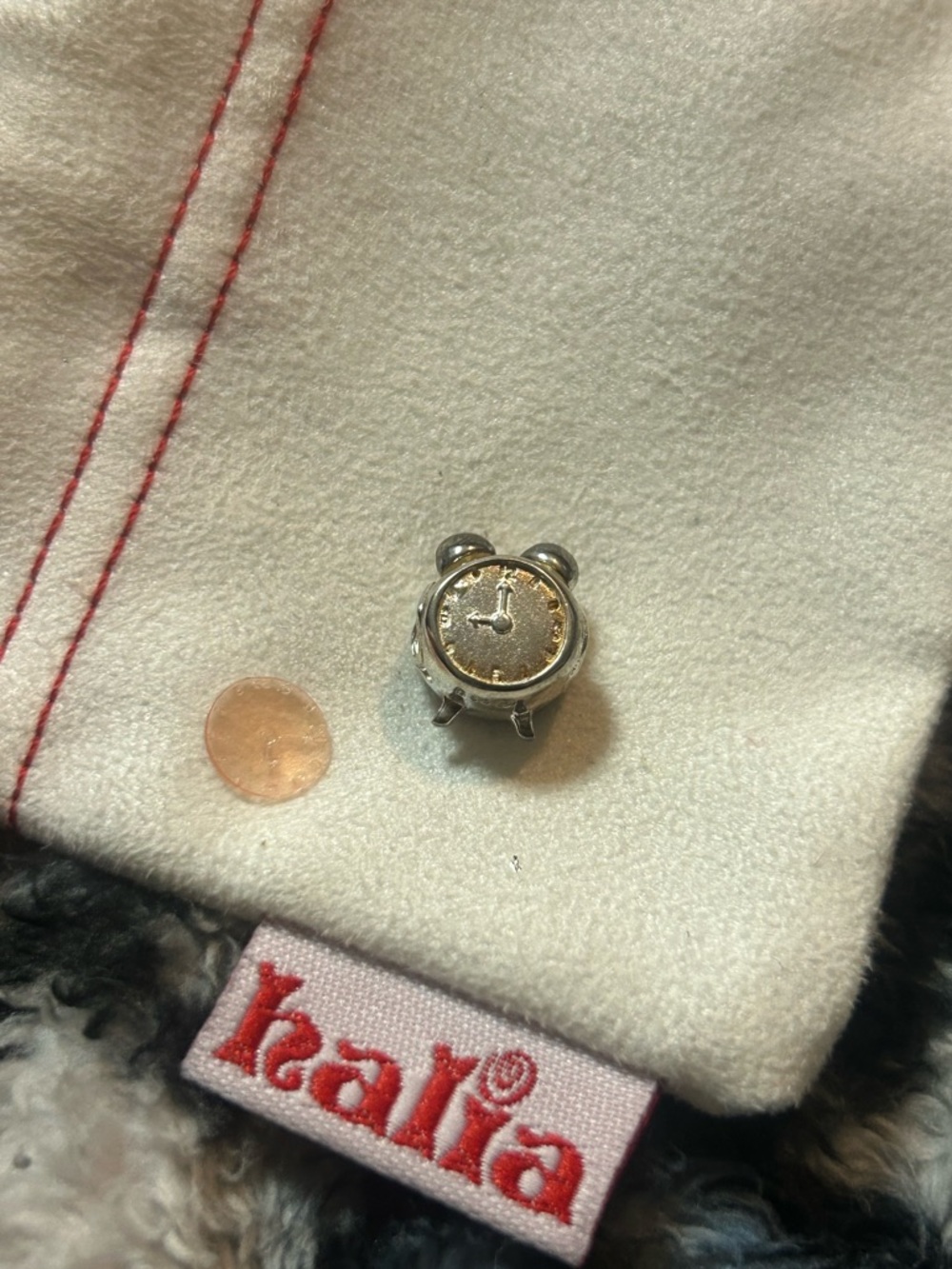 Pandora-style Sterling Silver Alarm Clock”Charm with Rose Gold Face - FLAW - Picture 2 of 2